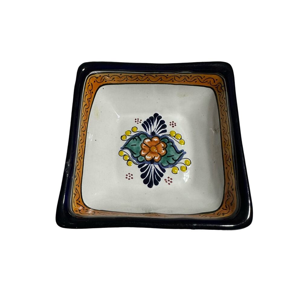 Talevera Pottery Square Dish Del Carmen Pue Mexico